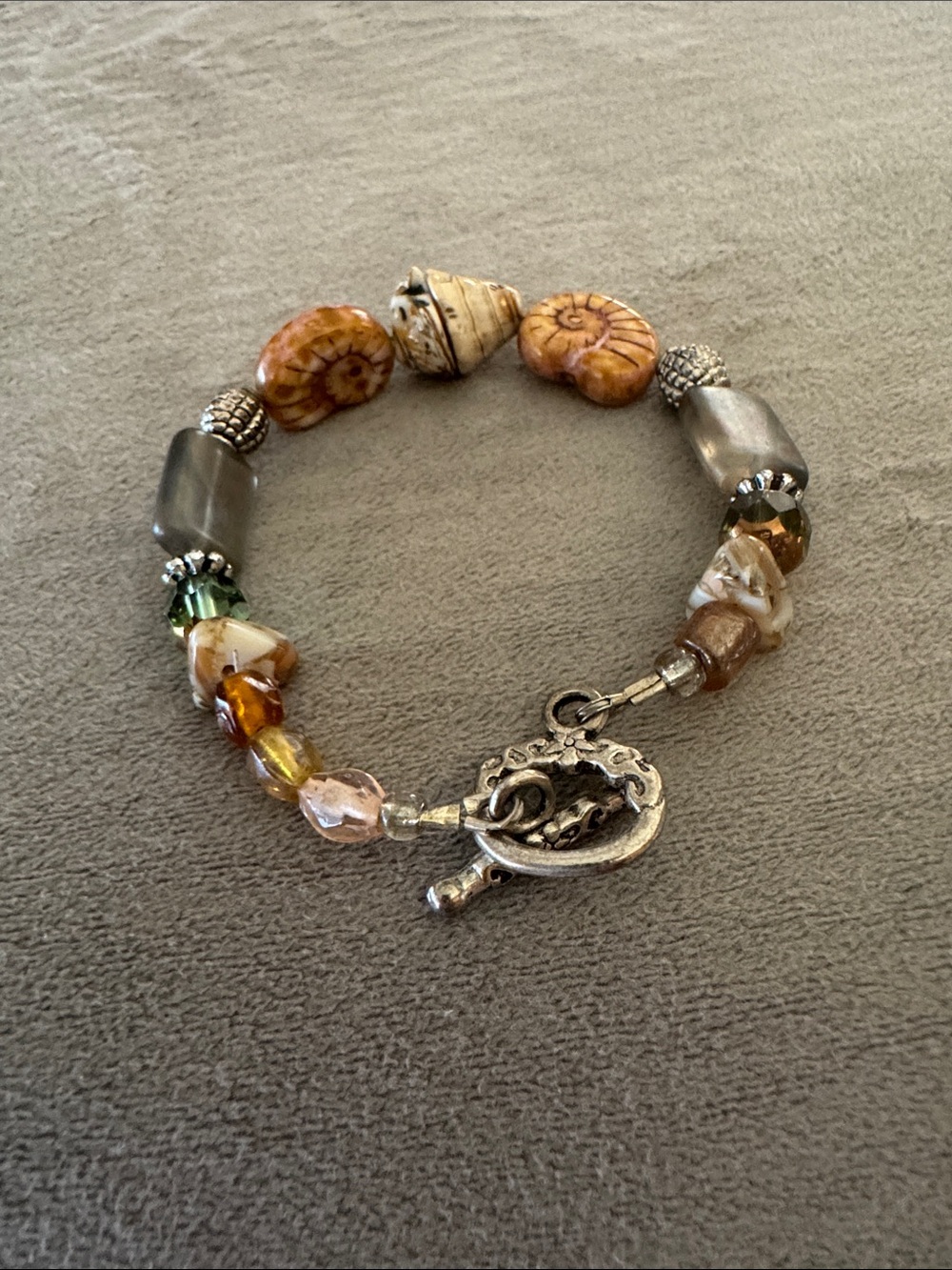 Beaded Shell Charm Bracelet - Multi-Tone Brown and Gold